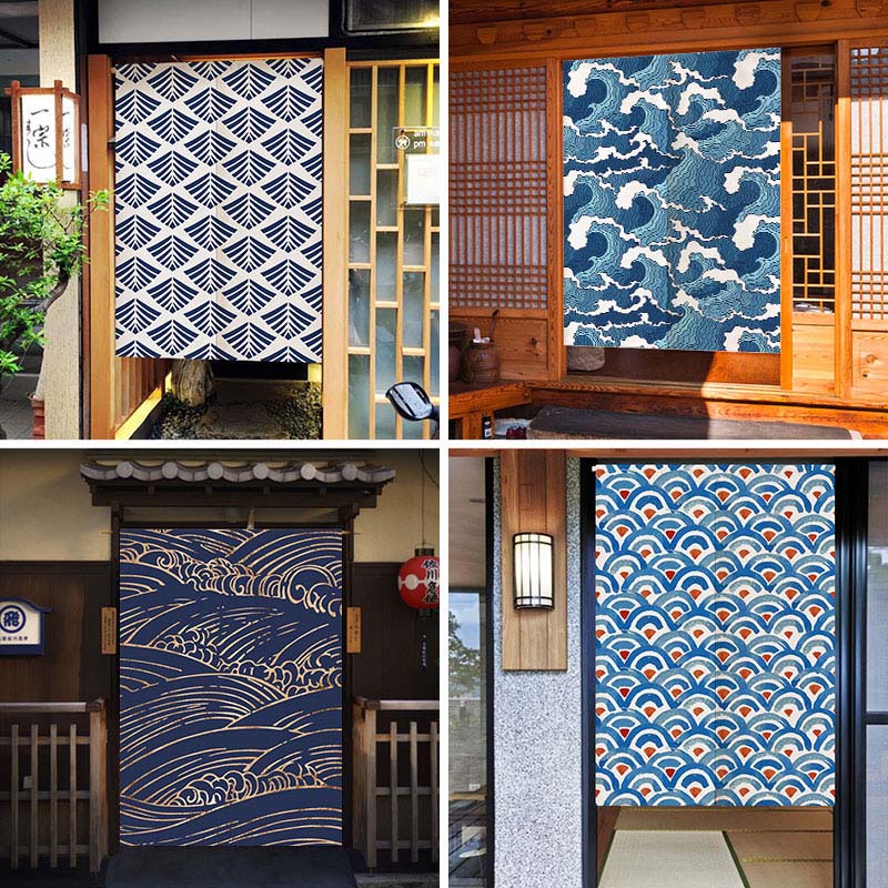 Commercial Kitchen Canopy - Waves Texture Japanese Noren Doorway Curtains