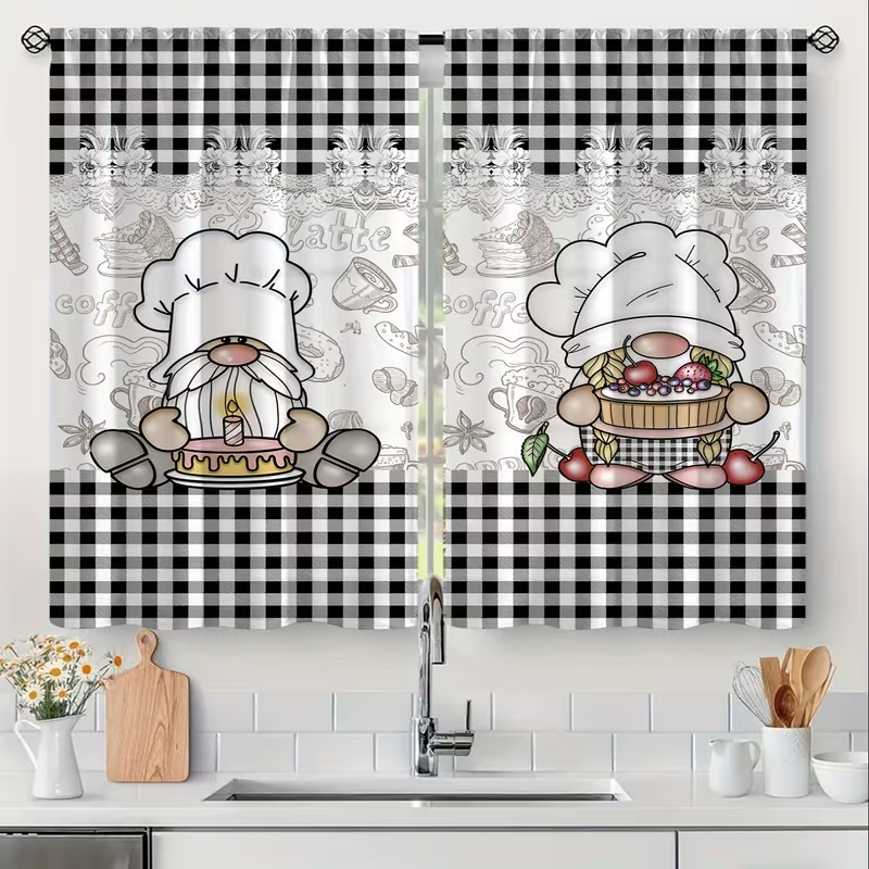 Commercial Kitchen Canopy - 2PC Chef Gnome Curtains - Black