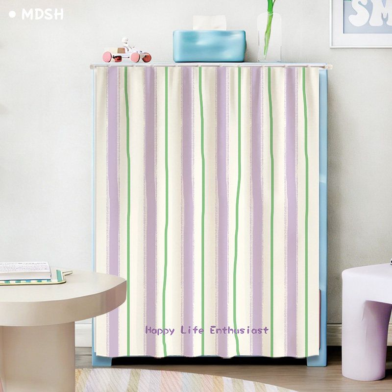 Commercial Kitchen Canopy - VIKAMA Fresh Stripe Pattern Cabinet Curtain